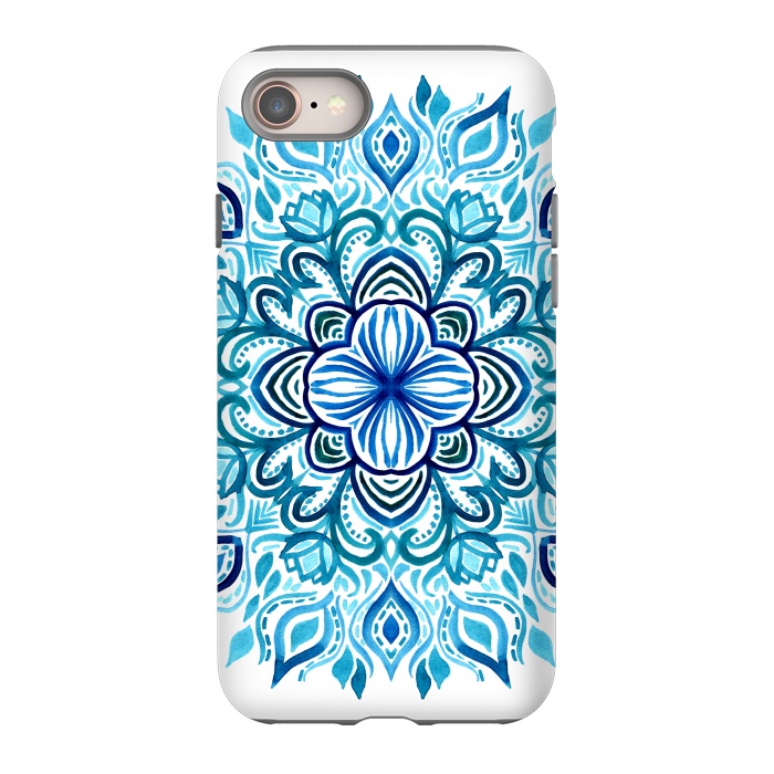 iPhone 8 StrongFit Watercolor Blues Lotus Mandala by Micklyn Le Feuvre