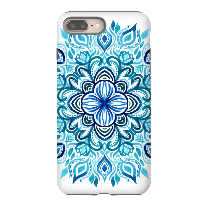 iPhone 8 plus StrongFit Watercolor Blues Lotus Mandala by Micklyn Le Feuvre