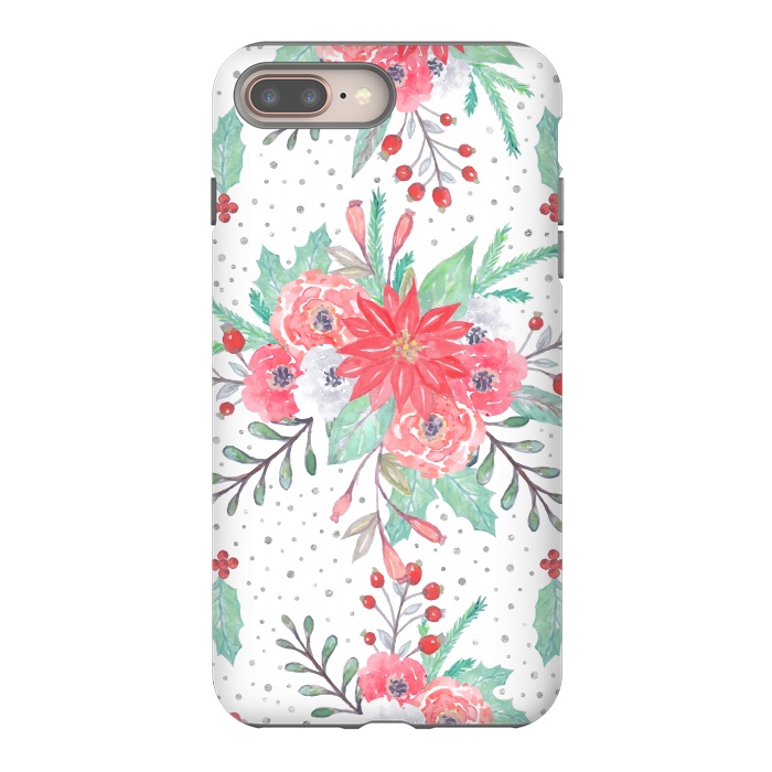 iPhone 8 plus StrongFit Pretty watercolor Christmas floral and dots design by InovArts