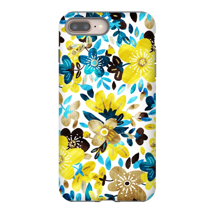 iPhone 8 plus StrongFit Happy Yellow & Turquoise Floral Collage by Micklyn Le Feuvre