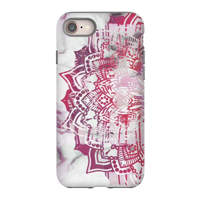 iPhone 8 StrongFit Red pink mandala digital painting on white marble by Oana 