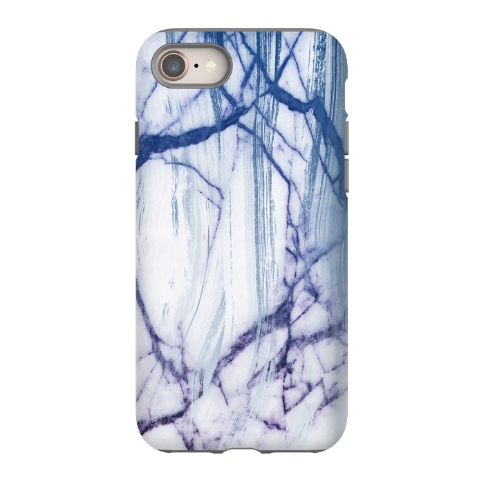 iPhone 8 StrongFit White marble with blue cracks brushstrokes by Oana 