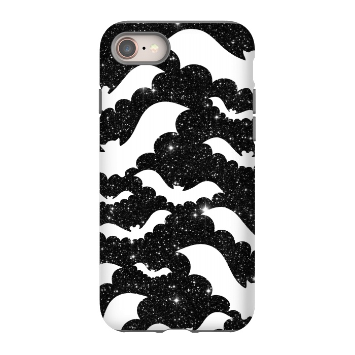 iPhone 8 StrongFit White bats on sparkly night sky stars - Halloween by Oana 