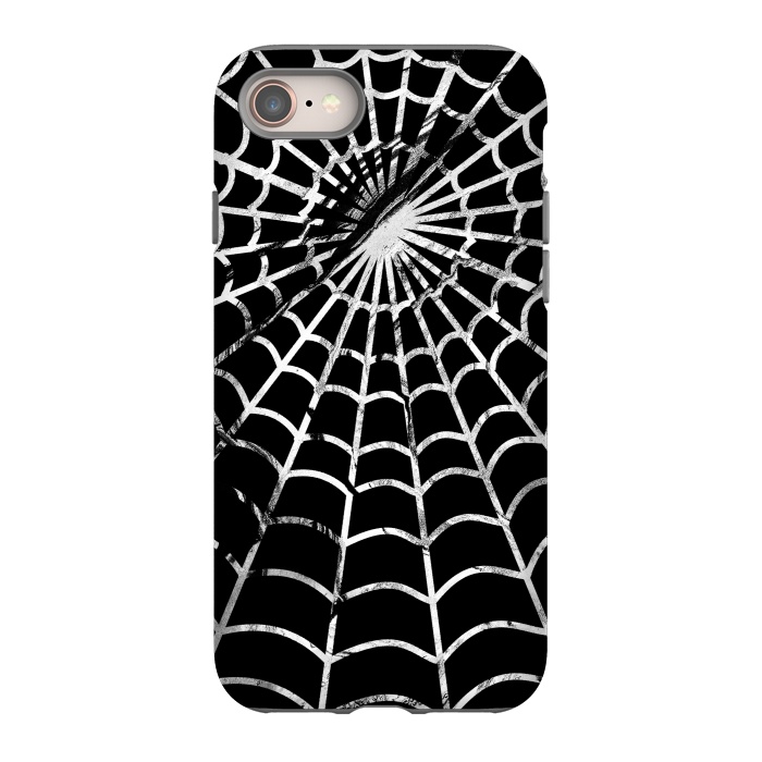 iPhone 8 StrongFit Black and white textured brushed spider web - Halloween by Oana 