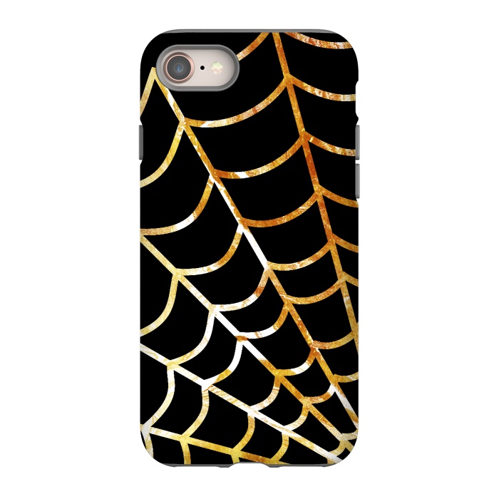 iPhone 8 StrongFit Golden spider web on black - line art Halloween illustration by Oana 