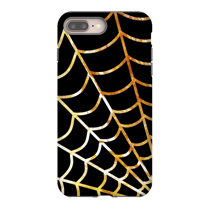 iPhone 8 plus StrongFit Golden spider web on black - line art Halloween illustration by Oana 