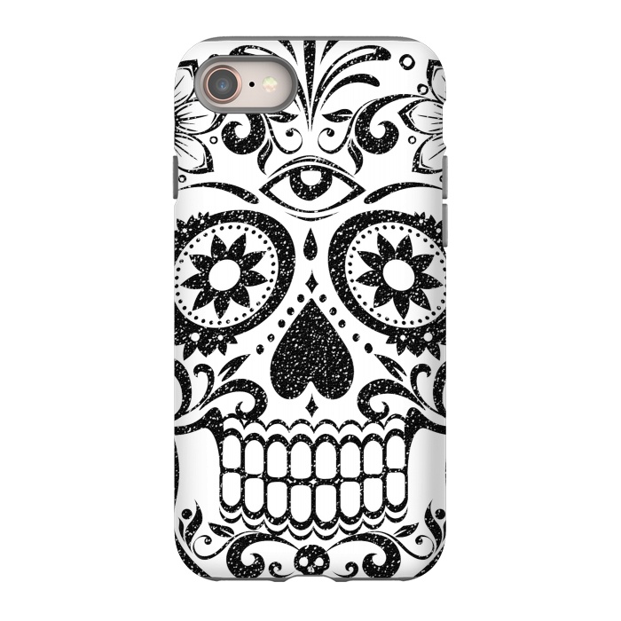iPhone 8 StrongFit Black glitter decorated floral sugar skull - Halloween by Oana 