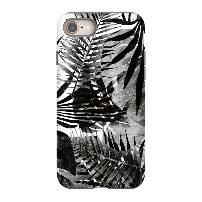 iPhone 8 StrongFit Black ink tropical palm and ficus leaves monochrome jungle by Oana 