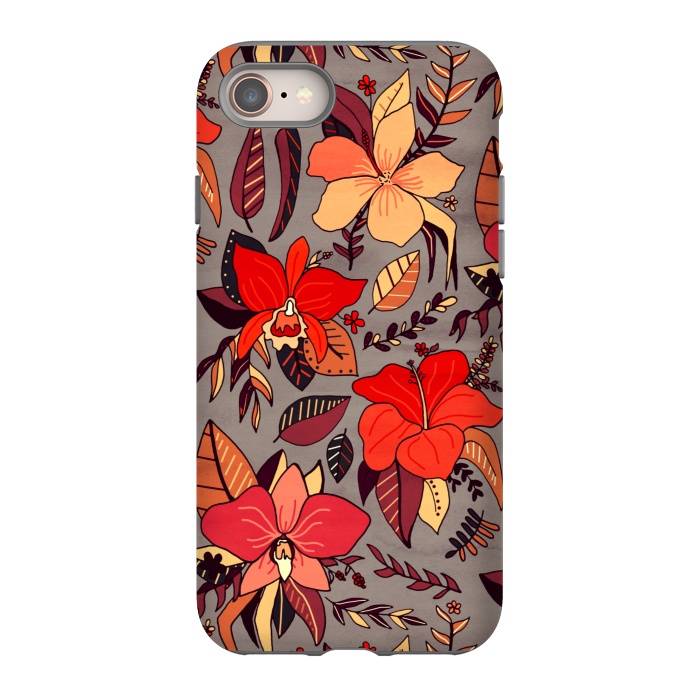 iPhone 8 StrongFit Red Tropical Floral by Tigatiga
