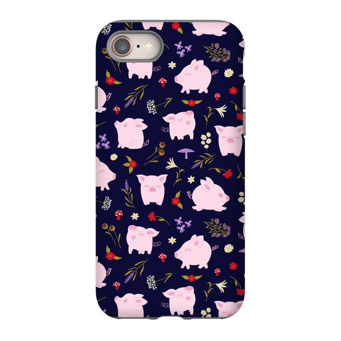 iPhone 8 StrongFit Cute Pigs Dancing Around Floral Motif by Portia Monberg