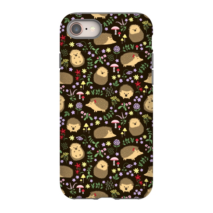 iPhone 8 StrongFit Hedgehogs amid woodland plants and flowers by Portia Monberg