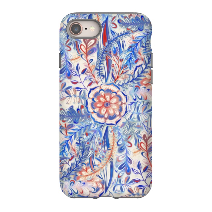 iPhone 8 StrongFit Boho Flower Burst in Red and Blue by Micklyn Le Feuvre