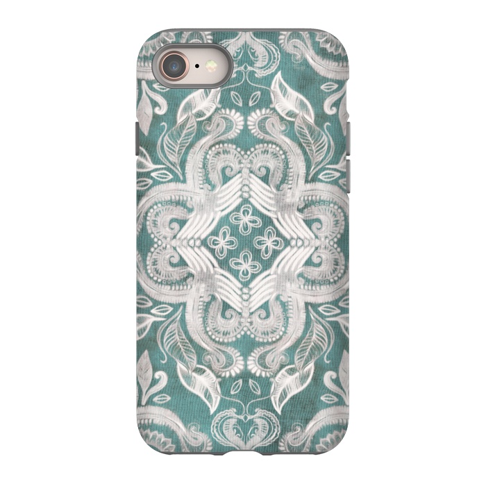 iPhone 8 StrongFit Dirty Denim Boho Pattern in Teal and Grey by Micklyn Le Feuvre