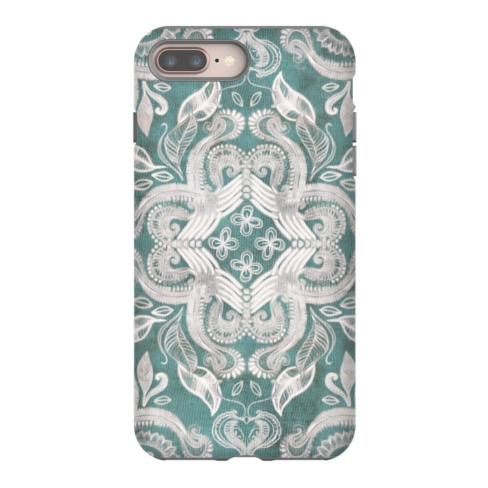 iPhone 8 plus StrongFit Dirty Denim Boho Pattern in Teal and Grey by Micklyn Le Feuvre