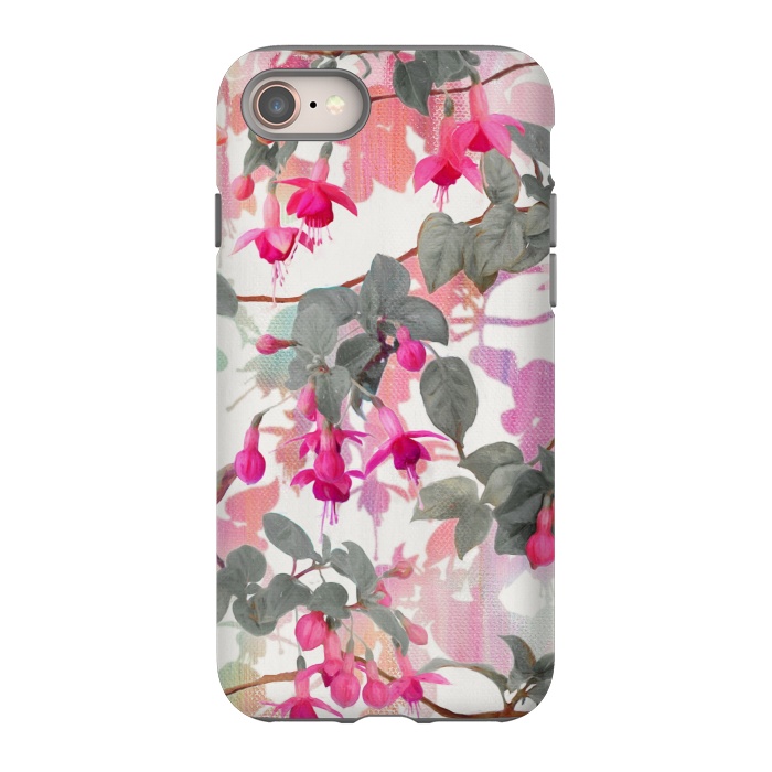 iPhone 8 StrongFit Painted Fuchsia Floral in Pink and Grey  by Micklyn Le Feuvre