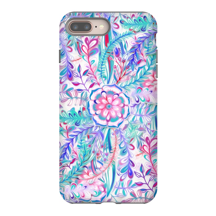 iPhone 8 plus StrongFit Boho Flower Burst in Pink and Blue by Micklyn Le Feuvre
