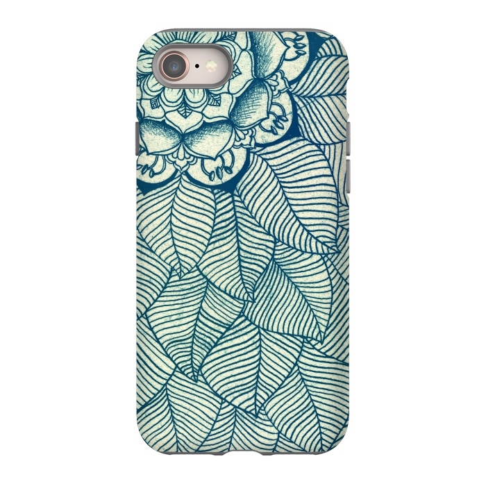 iPhone 8 StrongFit Emerald Green, Navy & Cream Floral & Leaf doodle by Micklyn Le Feuvre