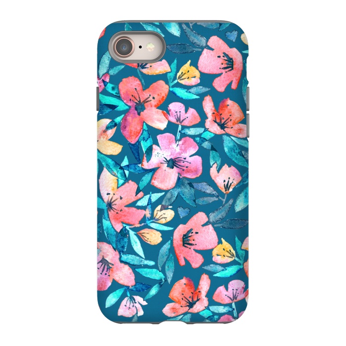 iPhone 8 StrongFit Fresh Watercolor Floral on Teal Blue by Micklyn Le Feuvre