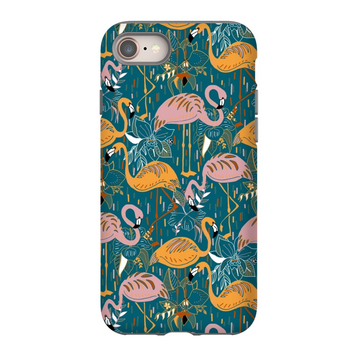 iPhone 8 StrongFit Flamingos On Blue  by Tigatiga