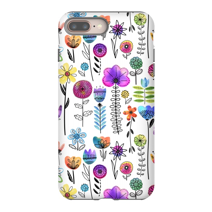 iPhone 8 plus StrongFit Bright Watercolor and Line Art Flowers by Noonday Design
