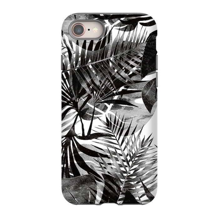 iPhone 8 StrongFit Black transparent tropical leaves - ficus and palm by Oana 