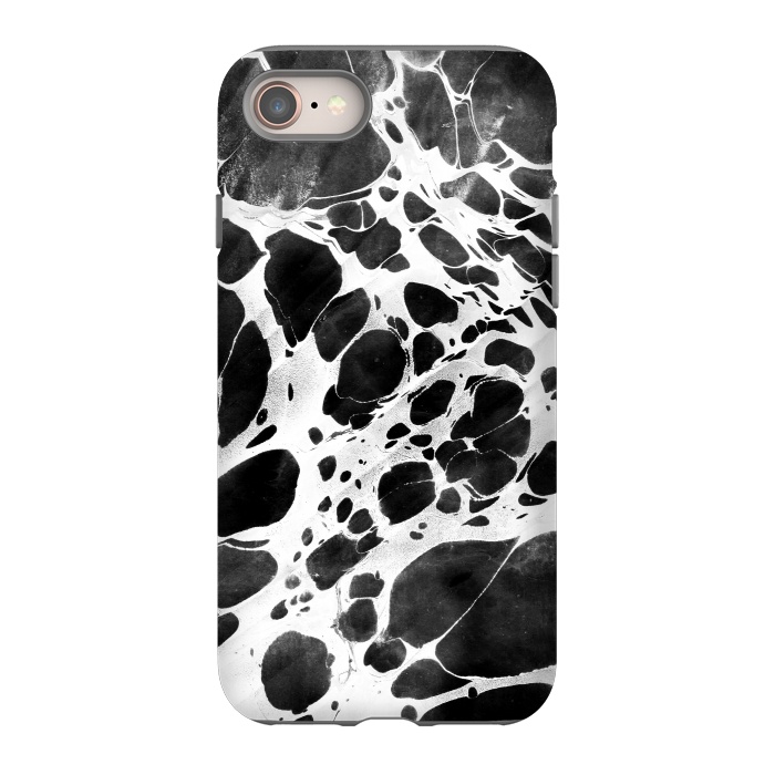 iPhone 8 StrongFit Dark marble with white bubble ink lines by Oana 