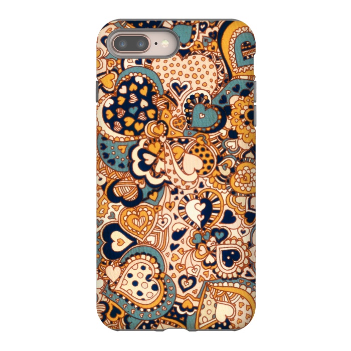 iPhone 8 plus StrongFit Heart Doodles in Mustard and Teal by Micklyn Le Feuvre