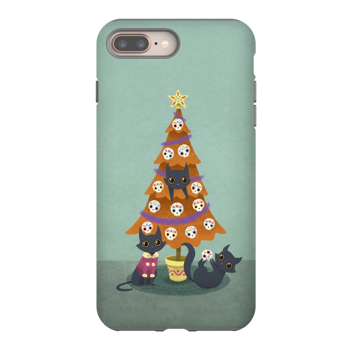 iPhone 8 plus StrongFit Meowy christmas sugarskulls by Laura Nagel