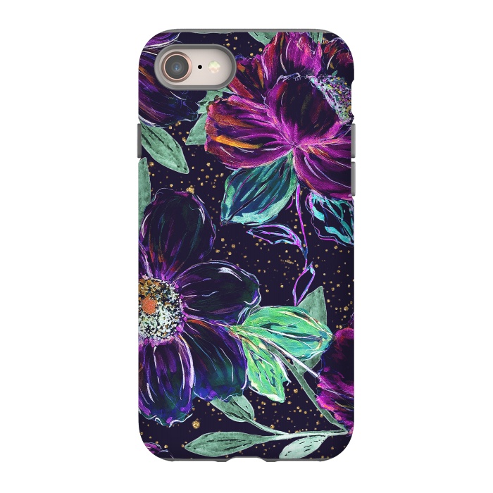 iPhone 8 StrongFit Whimsical hand paint floral and golden confetti design by InovArts