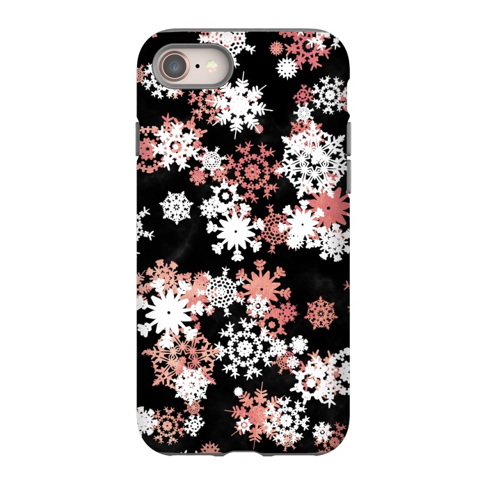 iPhone 8 StrongFit Rose gold and white snowflakes on black background by Oana 