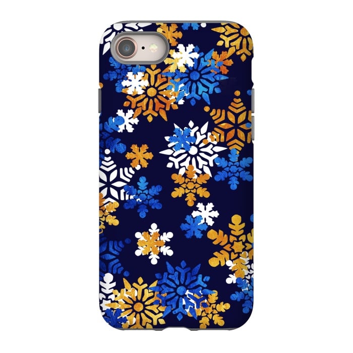 iPhone 8 StrongFit Blue, gold, white snowflakes by Oana 