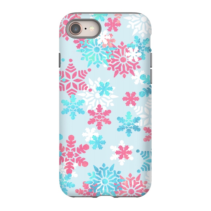 iPhone 8 StrongFit Pink blue metallic snowflakes by Oana 