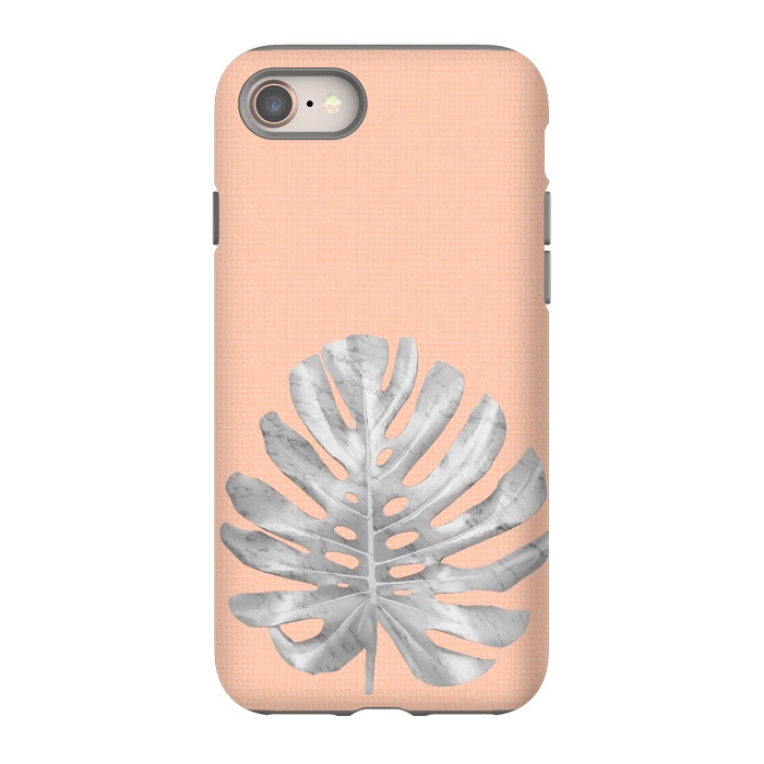 iPhone 8 StrongFit White Marble Monstera on Peach Wall by amini54