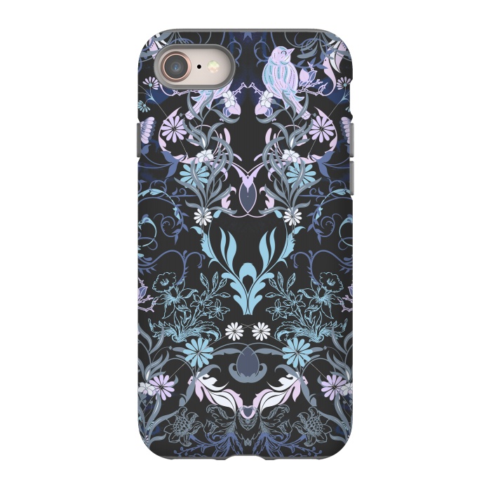 iPhone 8 StrongFit Line art elegant flowers and birds pattern by Oana 