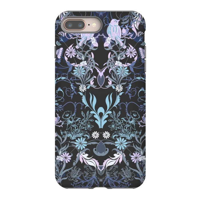 iPhone 8 plus StrongFit Line art elegant flowers and birds pattern by Oana 