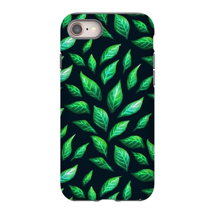 iPhone 8 StrongFit Dark Abstract Green Leaves Pattern by Boriana Giormova