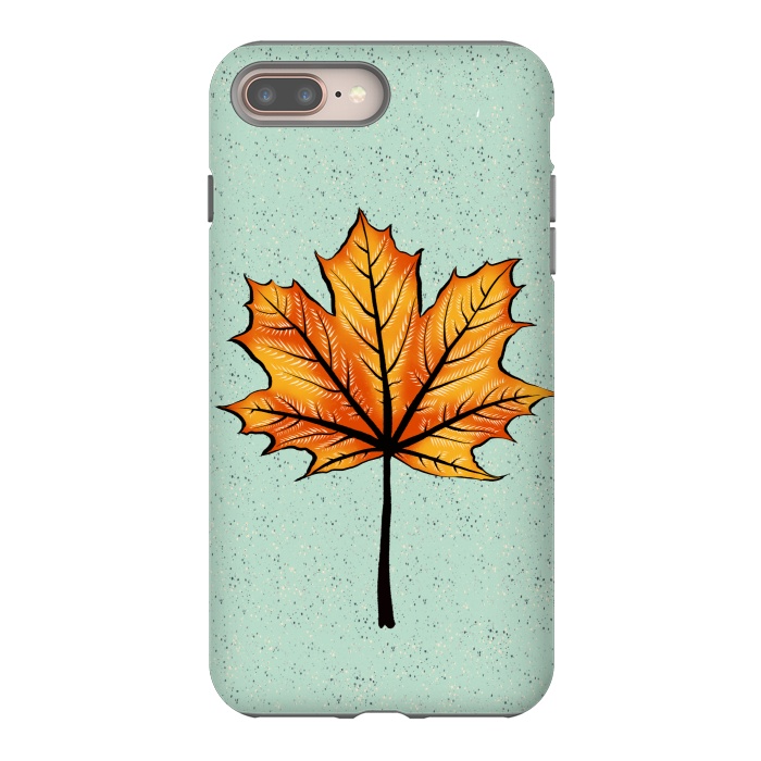 iPhone 8 plus StrongFit Yellow Orange Autumn Leaf On Blue | Decorative Botanical Art by Boriana Giormova