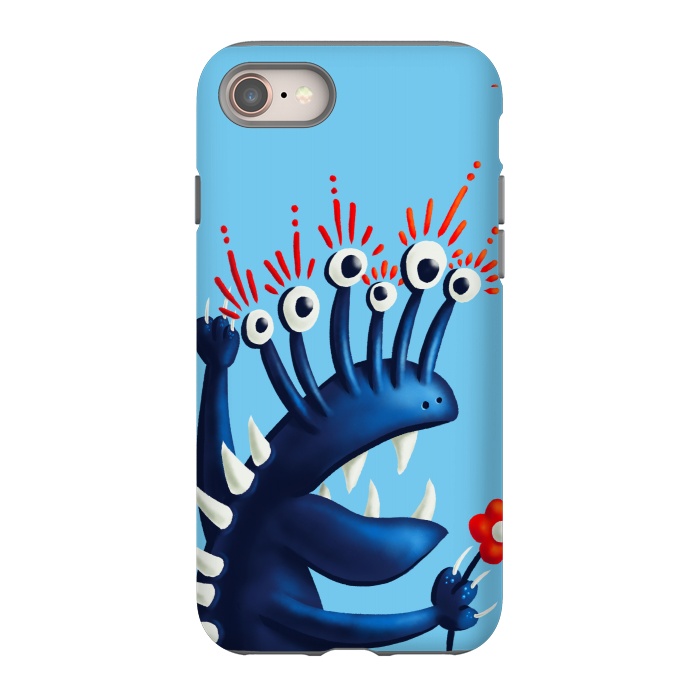 iPhone 8 StrongFit Funny Monster In Blue With Flower by Boriana Giormova