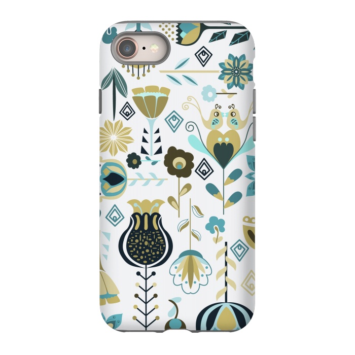 iPhone 8 StrongFit Scandinavian Flowers in Blue and Green by Paula Ohreen