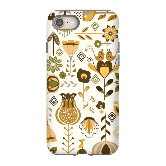 iPhone 8 StrongFit Scandinavian Flowers in Mustard and Green by Paula Ohreen