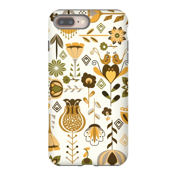 iPhone 8 plus StrongFit Scandinavian Flowers in Mustard and Green by Paula Ohreen