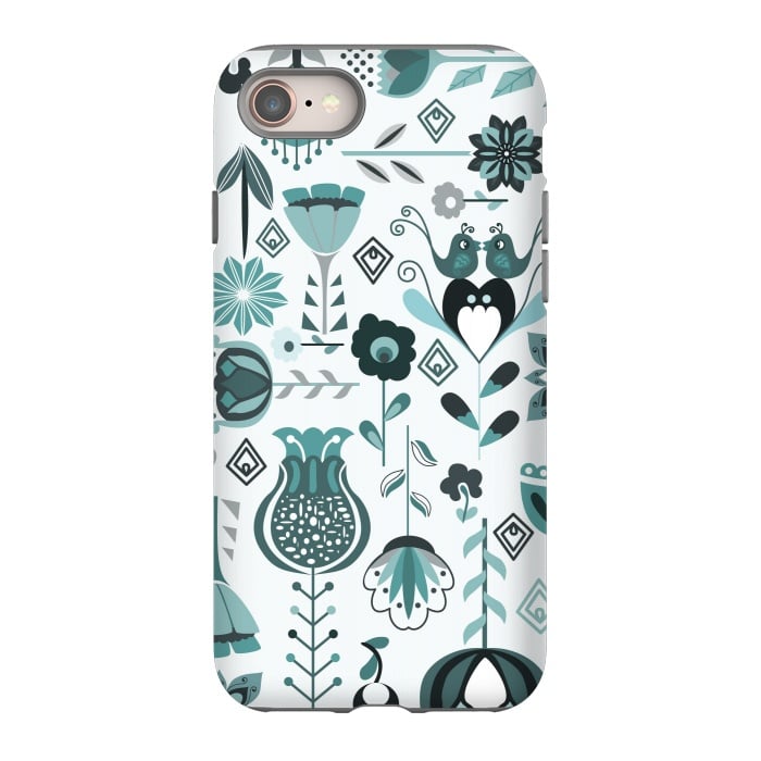 iPhone 8 StrongFit Scandinavian Flowers in Blue and Grey by Paula Ohreen