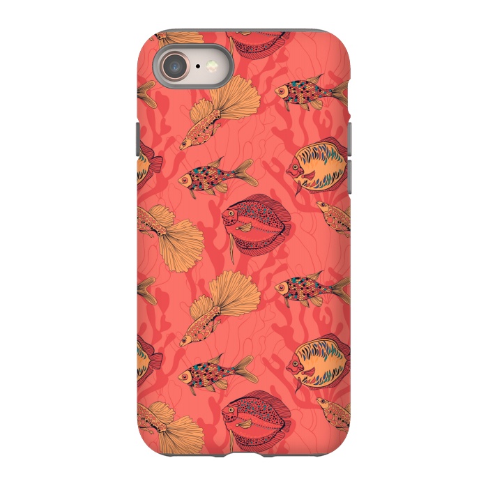 iPhone 8 StrongFit Fishes on living coral background by Katerina Kirilova