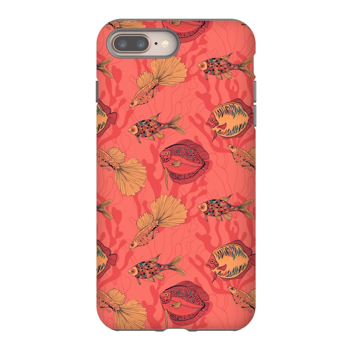 iPhone 8 plus StrongFit Fishes on living coral background by Katerina Kirilova