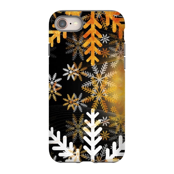 iPhone 8 StrongFit Golden white snowflakes - Christmas by Oana 