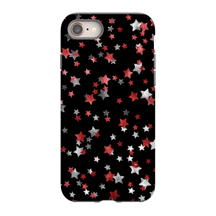 iPhone 8 StrongFit Metallic silver copper party stars on black by Oana 