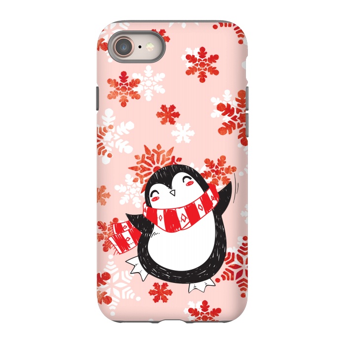 iPhone 8 StrongFit Happy penguin and metallic snowflakes - winter illustration by Oana 
