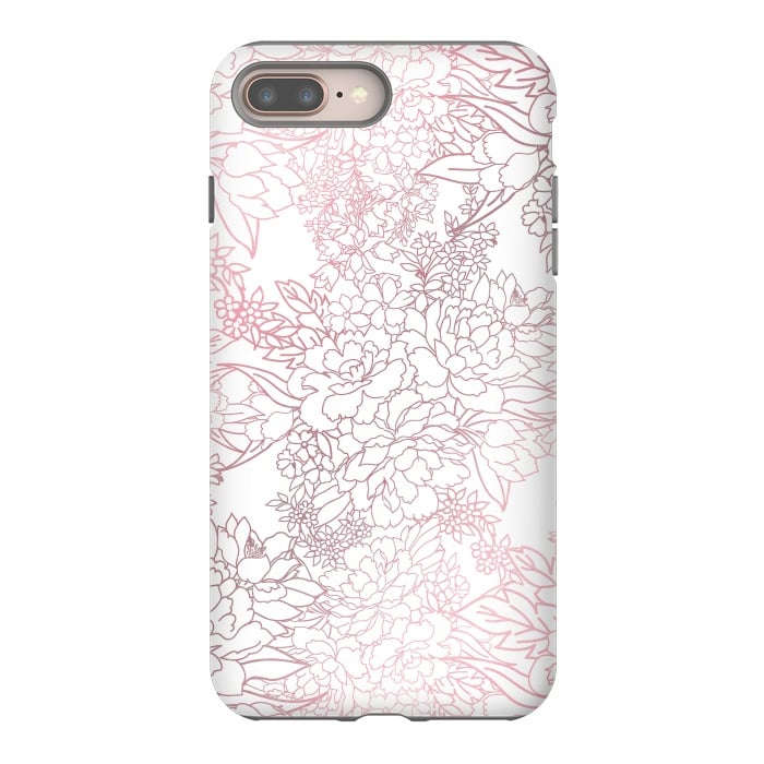 iPhone 8 plus StrongFit Elegant floral rose gold strokes doodles design by InovArts