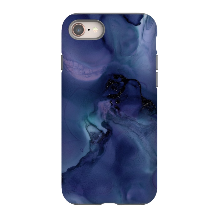 iPhone 8 StrongFit Black Glitter Veins on Blue Ink Marble by  Utart