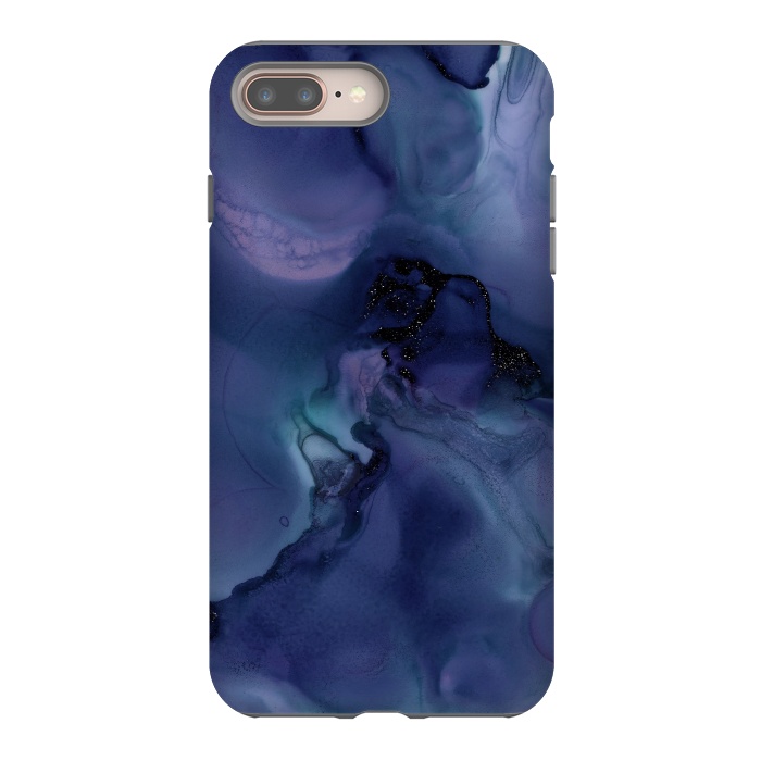 iPhone 8 plus StrongFit Black Glitter Veins on Blue Ink Marble by  Utart
